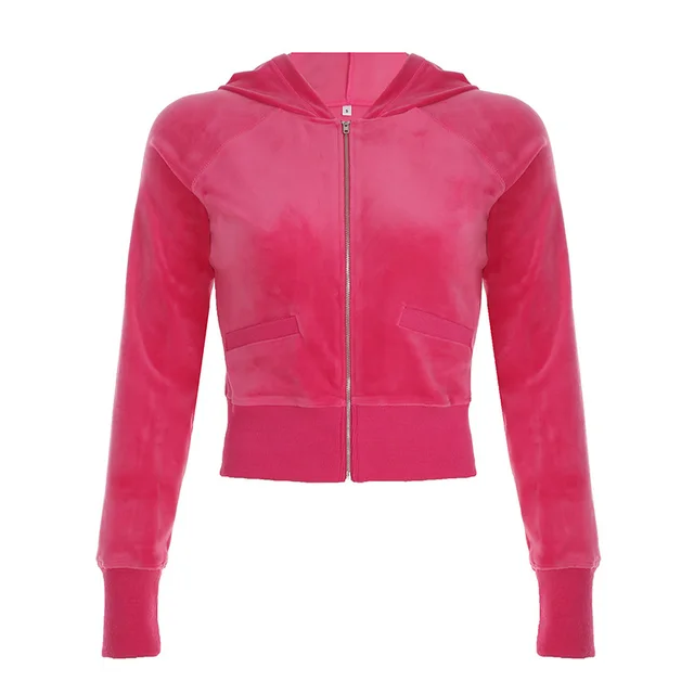 European And American New Suede Hooded Zipper Jacket Pink - Shop at LoveMi