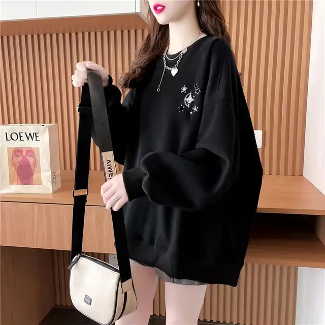 Autumn And Winter Round Neck Sweater Loose Top Thin Black - Shop at LoveMi