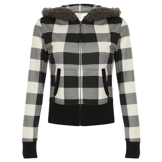 Fall New Hooded Fur Collar Waist Zipper Coat For Women Black And White - Shop at LoveMi