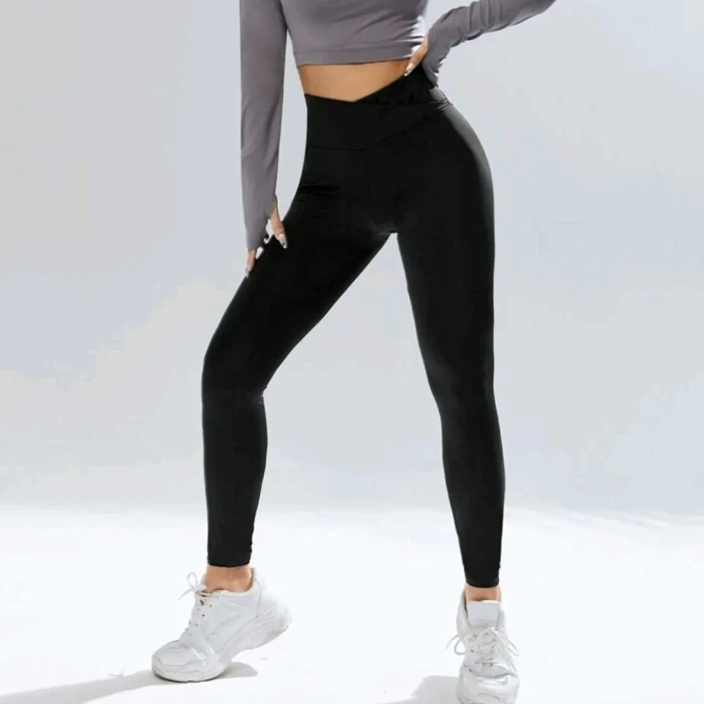 New High Waist Elastic Cross Waist Sports Running Leisure Yoga Pants Black - Shop at LoveMi