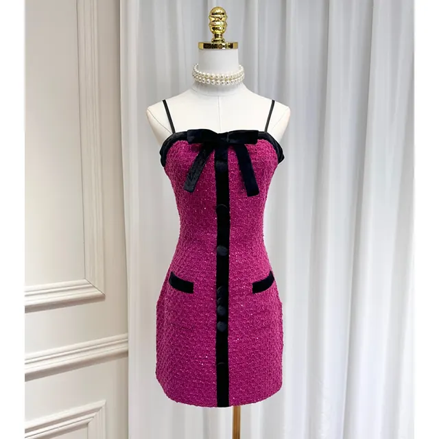 Contrast Color Fur Sleeve Classic Style Cropped Coat Top Suspender Skirt Dress Suspender Skirt - Shop at LoveMi