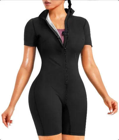 Body shaping Corsets Short Sleeve Zipper Design High Elastic Waist Black Q91 - Shop at LoveMi