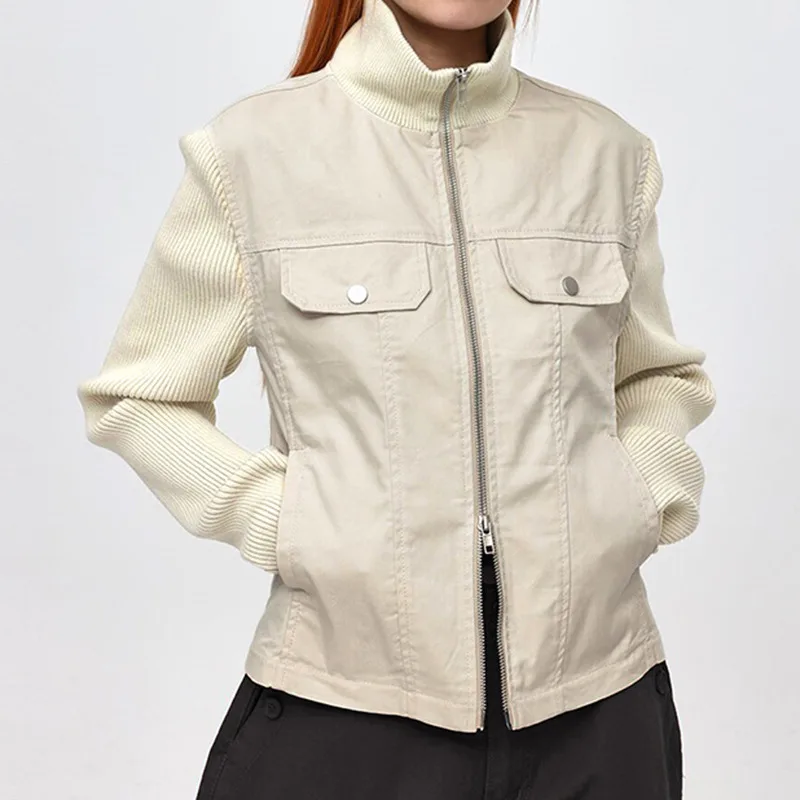 European And American Street Niche High-grade Locomotive Style Jacket - Beige