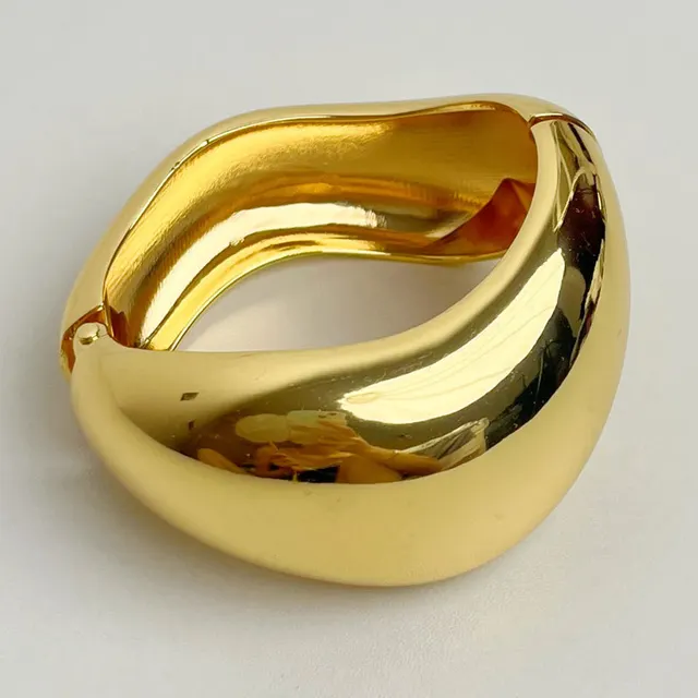 European And American Niche Retro Irregular Metal Wave Elastic Open ended Bracelet Gold - Shop at LoveMi
