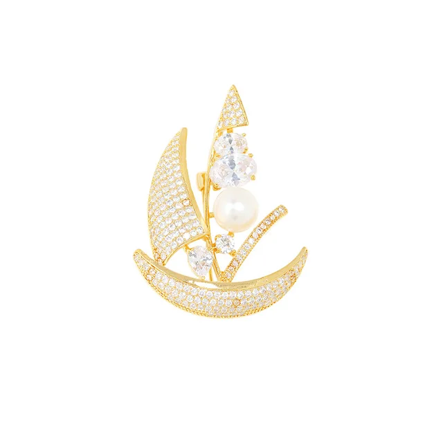 Women's Pin Sailboat Micro Gold Inlaid Shell Pearls Sailboat - Shop at LoveMi