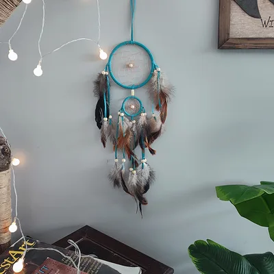 Indian Dreamcatcher Feather Pendant Home Birthday Gift Blue - Shop at LoveMi
