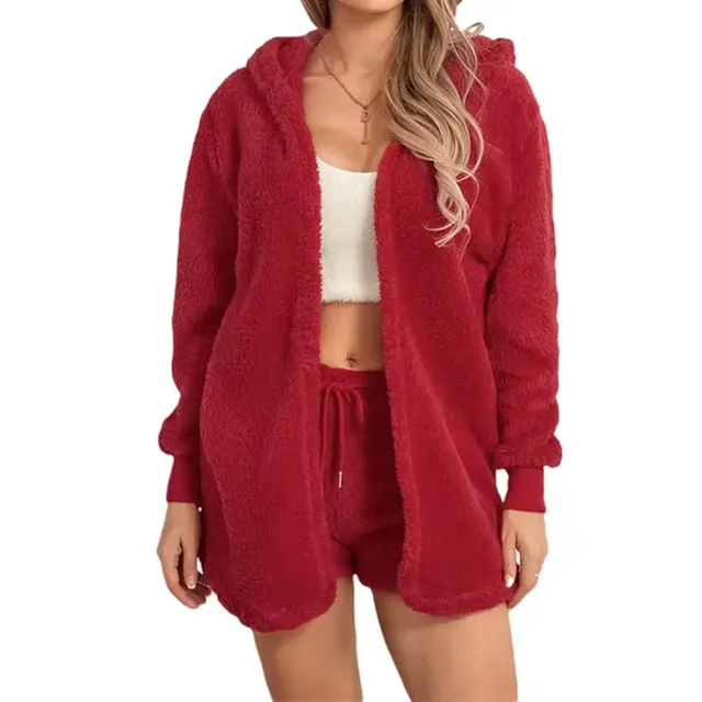 Women's Plush Cover New Homewear Two piece Set Red - Shop at LoveMi