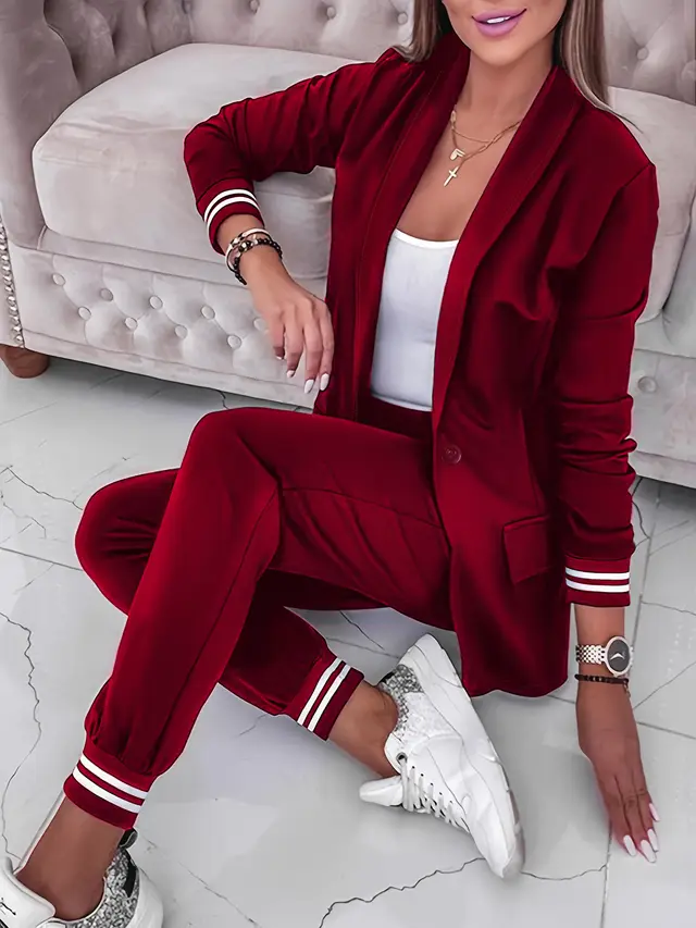 Cotton Coat Pants Suit Wine Red - Shop at LoveMi