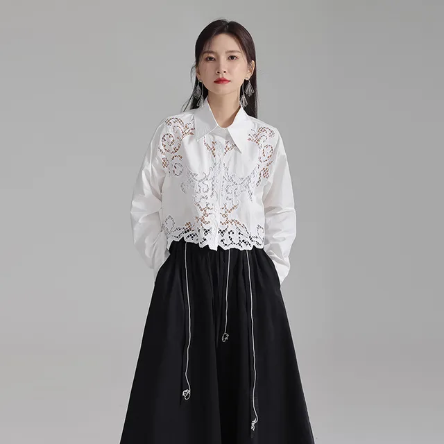 Autumn New Hollow Crocheted Shirt For Women White - Shop at LoveMi