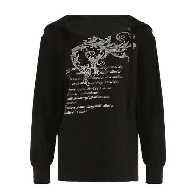 American Street Casual Loose fitting Hoodie Round Neck Sweater Black - Shop at LoveMi