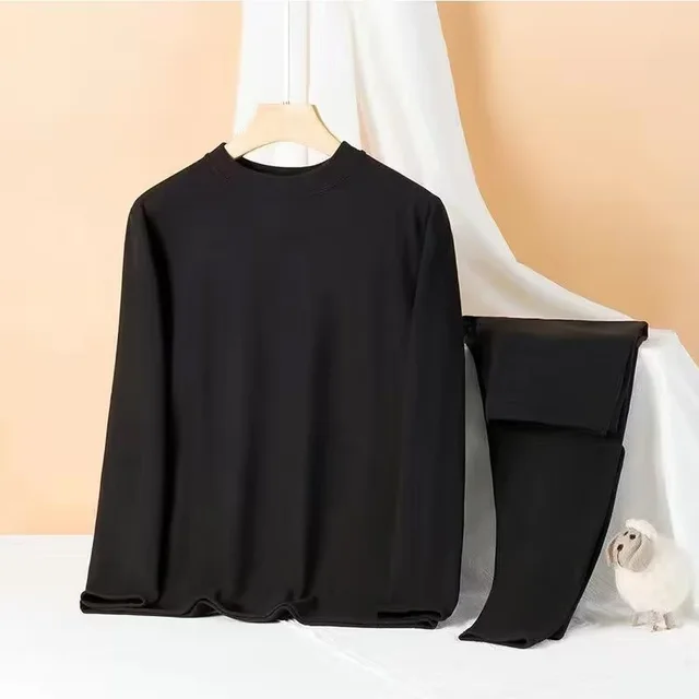 Fleece lined Casual Warm Keeping Sports Men's Thickened Women's Long Sleeve Undershirt Long Johns Suit Black - Shop at LoveMi
