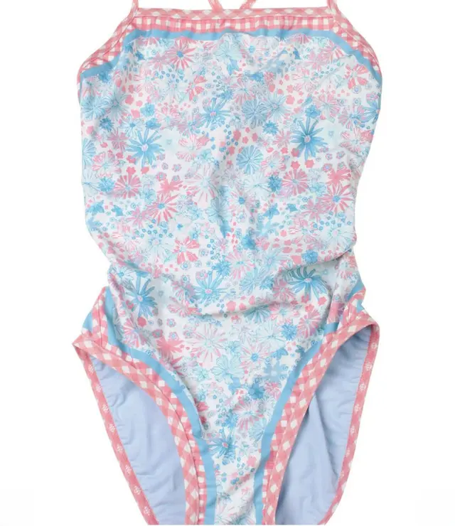 Floral Simple Small Chest Siamese Lace up Swimsuit Pink - Shop at LoveMi