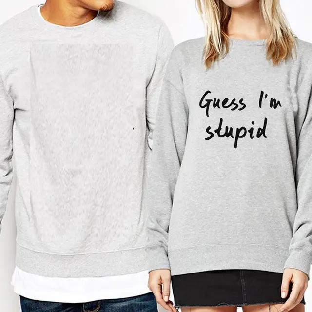 L'm With Stupid And Guess L'm Stupid Couple's European And American Fashion Round Neck Sweater Gray Black Word Type B - Shop at LoveMi