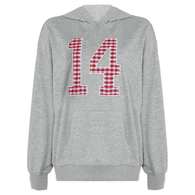 European And American Embroidery Digital Hooded Sweater Gray - Shop at LoveMi