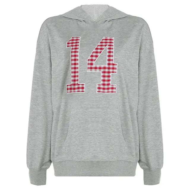 European And American Embroidery Digital Hooded Sweater Gray - Shop at LoveMi
