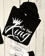 Her KING His QUEEN Couple Wear European And American Letter Fashion Casual Hooded Pocket Sweatshirt - Black Herking White Words