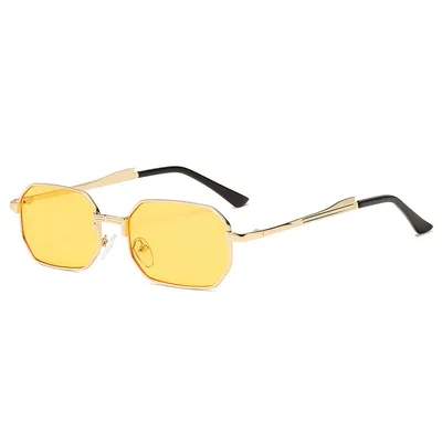 Personality Polygon Metal Sun Glasses Gold Frame Yellow Sheet - Shop at LoveMi