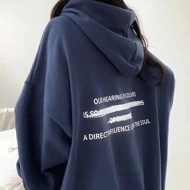Velvet Padded Hooded Sweatshirt Women's Coat 50137A Dark Blue Thin - Shop at LoveMi