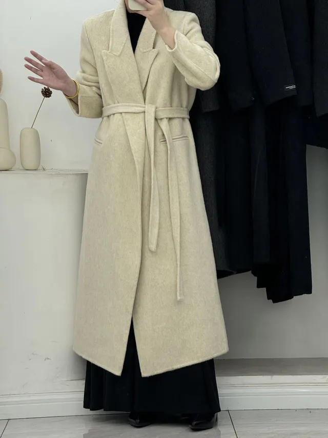 Women's Shoulder Width Loose Double sided Wool Overcoat Mixed Beige - Shop at LoveMi