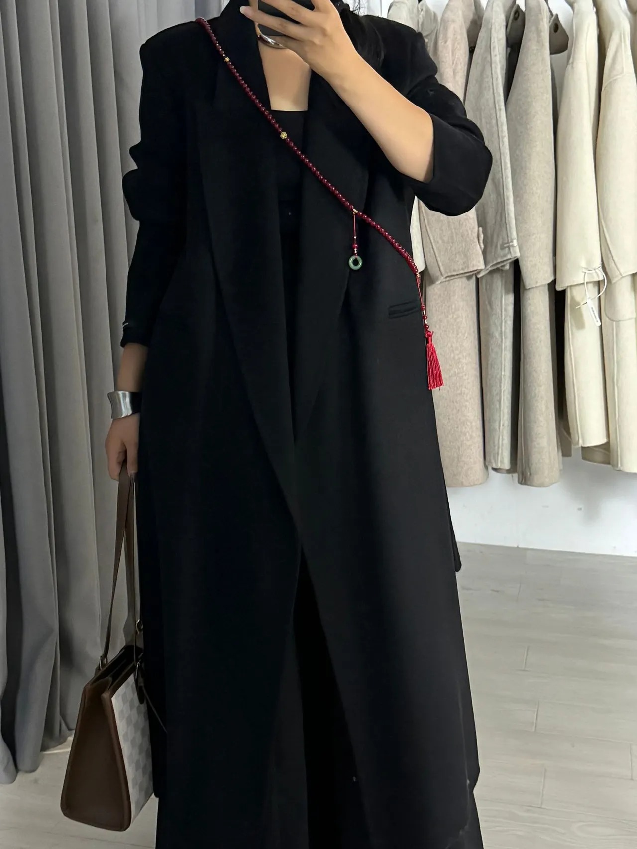 Women's Shoulder Width Loose Double-sided Wool Overcoat - Pure Black