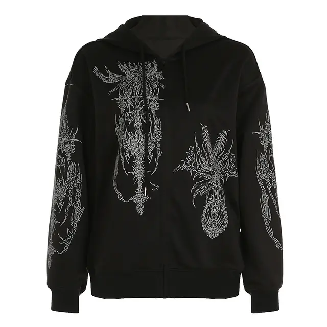 European And American Dark Style Y2g Printed Hoodie Black - Shop at LoveMi