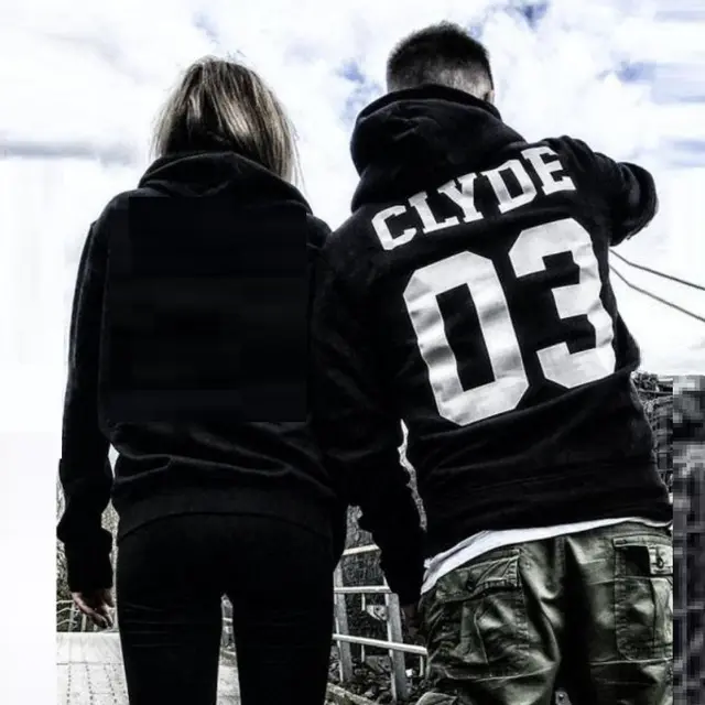BONNIE03 Women CLYDE03 Men's Hooded Sweater Couple Black Clyde03 - Shop at LoveMi