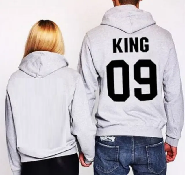 QUEEN 09 KING 09 Hooded Sweater Couple Gray King 09 - Shop at LoveMi