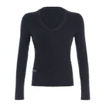 Women's Contrast Color Twist Long-sleeved Sweater - Dark Blue