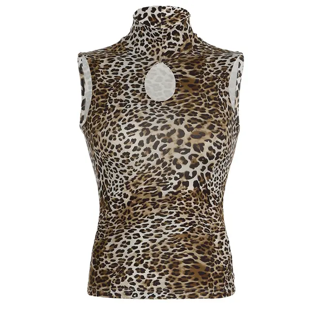 European And American Slimming Leopard Print Sleeveless Top For Women Brown - Shop at LoveMi