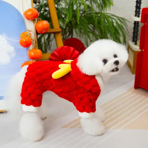 Pet Clothing Double sided Velvet 24 Little Dragon Fluffy Jacket Red - Shop at LoveMi