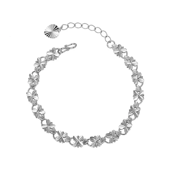 Fashion Ornament Retro Four Leaves Clover Bracelet For Women White - Shop at LoveMi