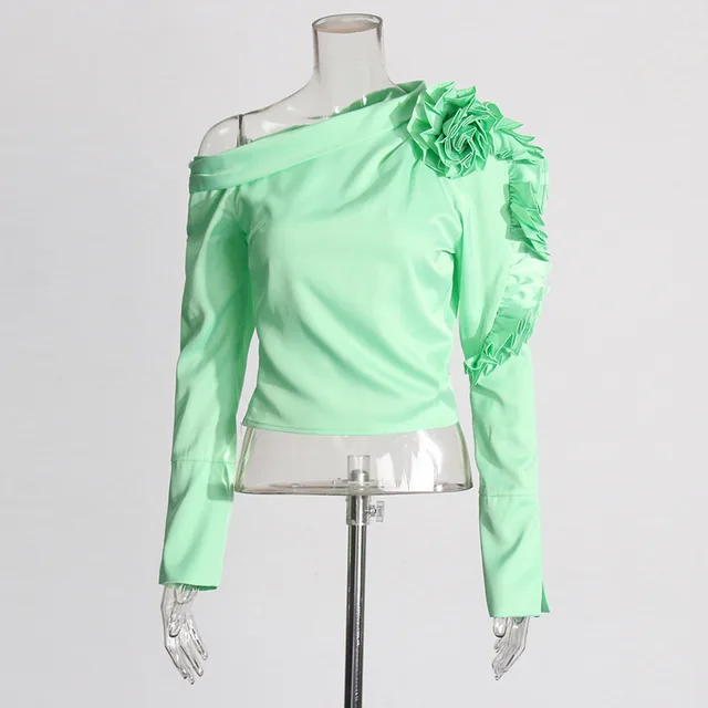 Women's Patchwork Ruffled Floral Long Sleeved Shirt Green - Shop at LoveMi