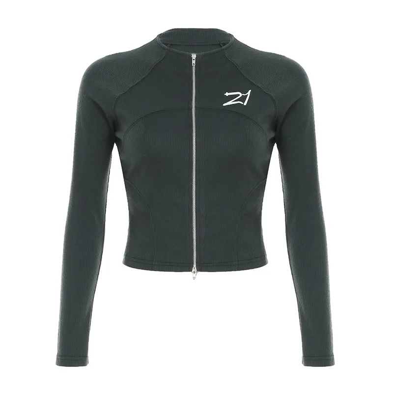 European And American Street Cool Mechanical Style Thread Zipper Jacket - Grey