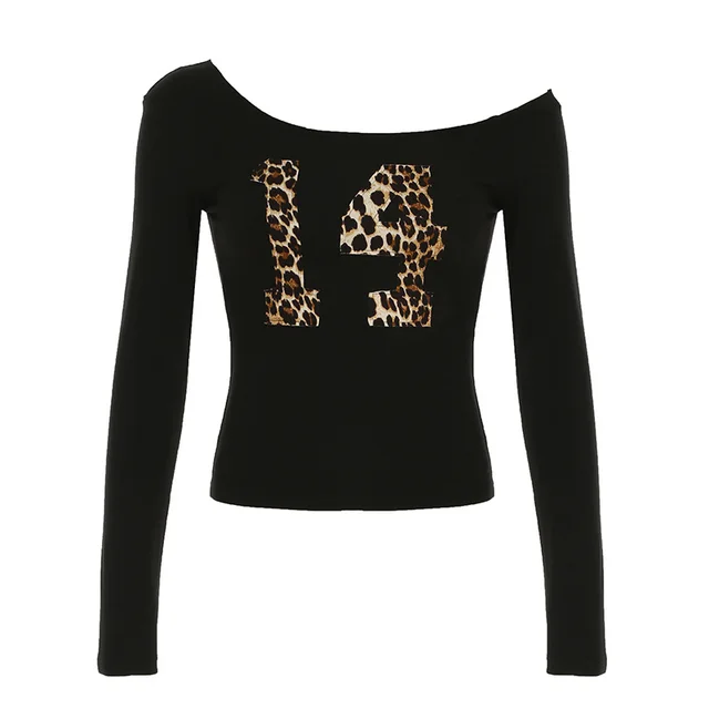 American Retro One shoulder Cold shoulder Long sleeved Top Black - Shop at LoveMi