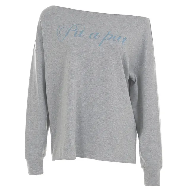 Letter Printed Loose Sweatshirt Knitted Top Light Gray - Shop at LoveMi