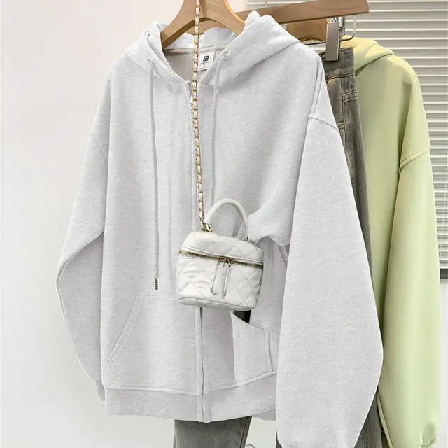 Women's Cotton Hooded Sweater Spring And Autumn Velvet Light Gray - Shop at LoveMi