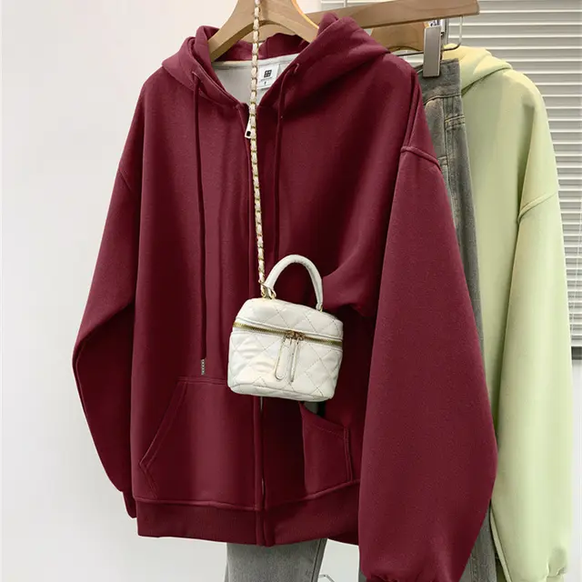 Women's Cotton Hooded Sweater Spring And Autumn Velvet Wine Red - Shop at LoveMi