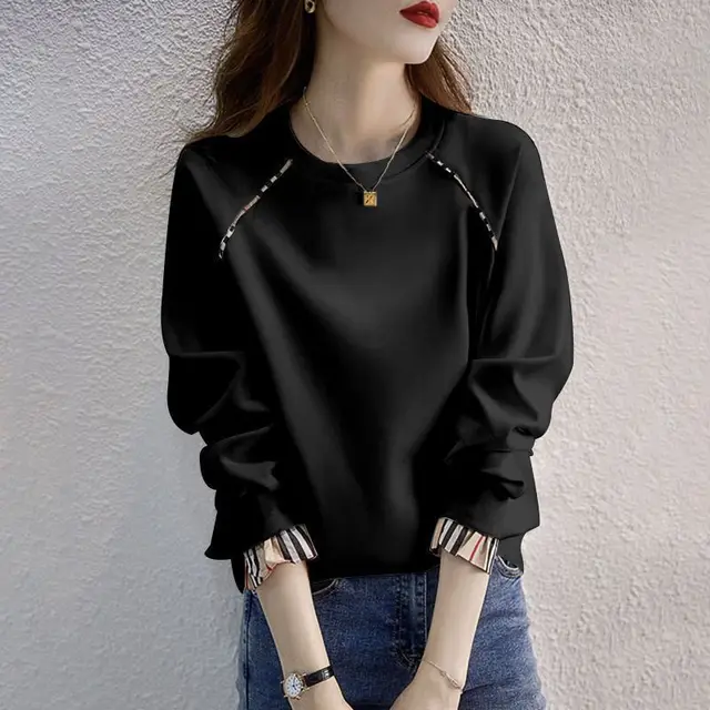 Thin Cotton Sweater Women's Korean style Hooded Loose Plain Black Version - Shop at LoveMi