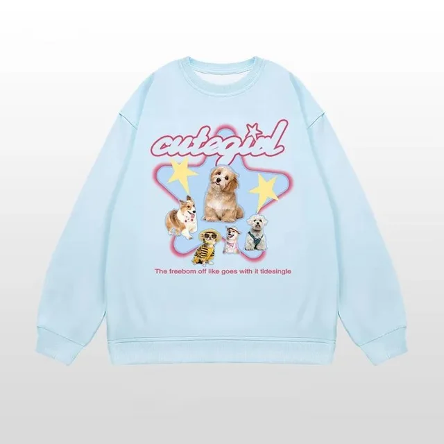 American Retro Crew Neck Sweater Women's Loose Thin Sky Blue - Shop at LoveMi