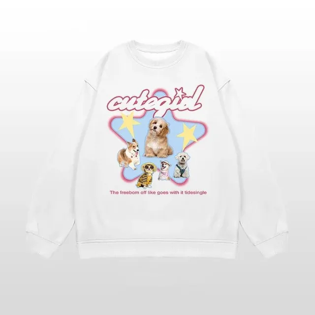 American Retro Crew Neck Sweater Women's Loose Velvet White - Shop at LoveMi