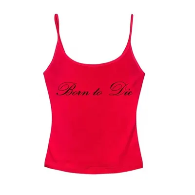 Sleeveless Lace Letter Print Sling Short Top Red - Shop at LoveMi