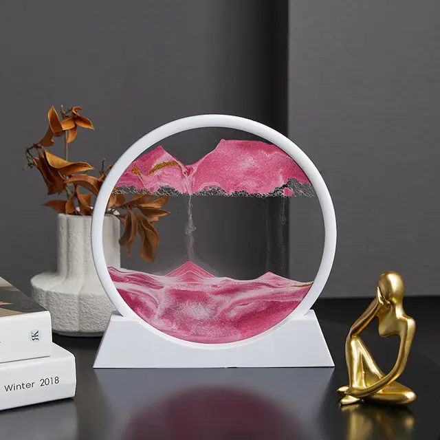 Creative Hourglass Quicksand Painting Dynamic Art Furnishings Ornaments Round Quicksand Painting White Frame Girl Pink - Shop at LoveMi