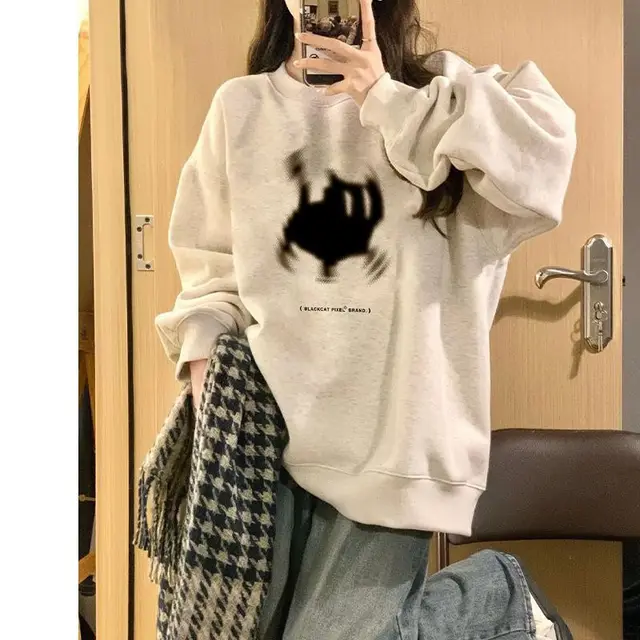 Loose fitting Versatile Outerwear Cotton Korean Style Top Add Velvet Light Gray - Shop at LoveMi