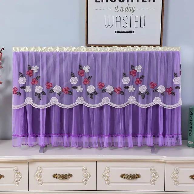 Lace Television Cover Desktop Hanging TV Dust Cover Cover Cloth Slipcover Petal Rain Purple - Shop at LoveMi