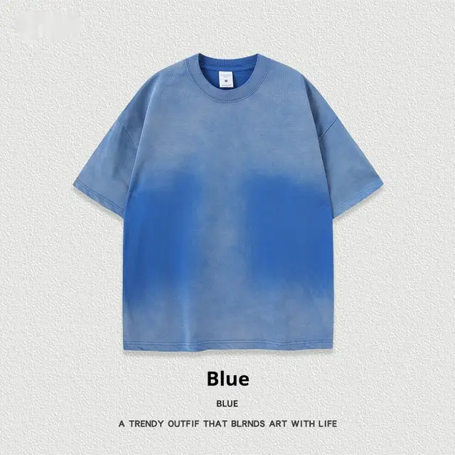 Retro Washed Short Sleeve Round Neck T shirt Blue - Shop at LoveMi