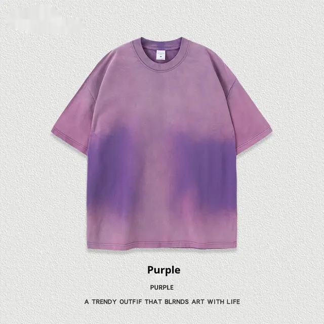 Retro Washed Short Sleeve Round Neck T shirt Purple - Shop at LoveMi