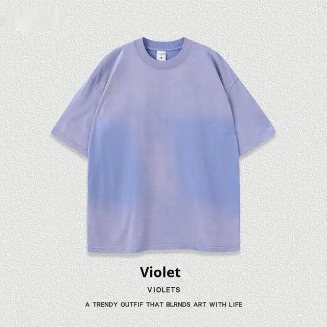 Retro Washed Short Sleeve Round Neck T shirt Violet - Shop at LoveMi