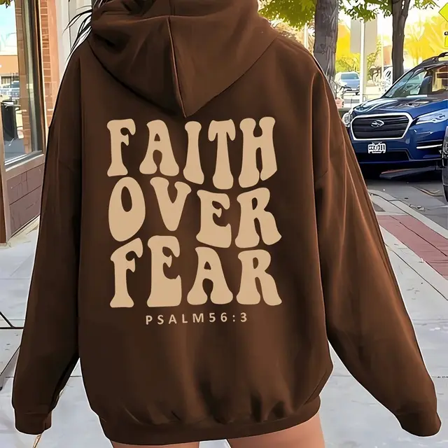 New Letter Print Pullover Hooded Sweater Brown - Shop at LoveMi