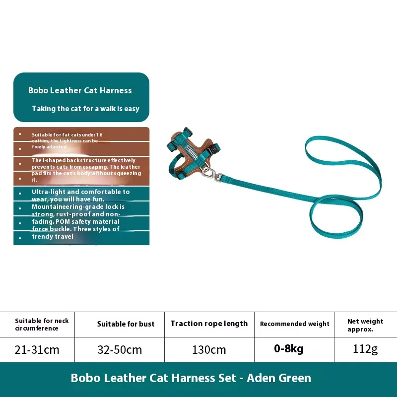 Cat Chest Back Haulage Rope Package I-shaped Vest Chest Back Pet Supplies - Satin Green