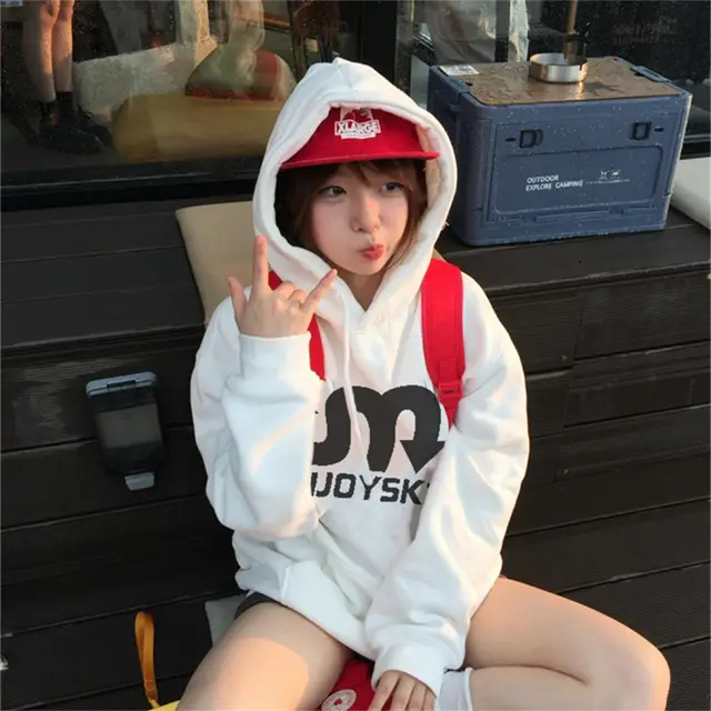 Fleece lined Thickened Hooded Pullover Couple Clothes White 400G - Shop at LoveMi